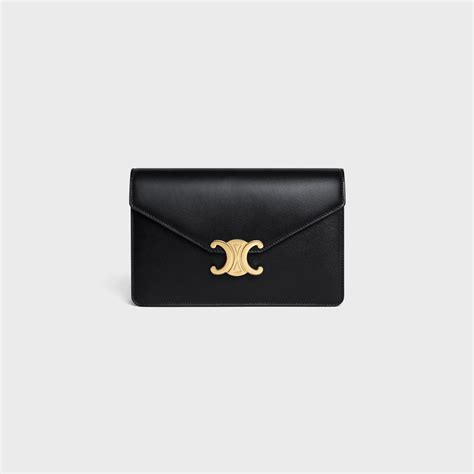 celine mini triomphe in shiny calfskin black|celine triomphe wallet.